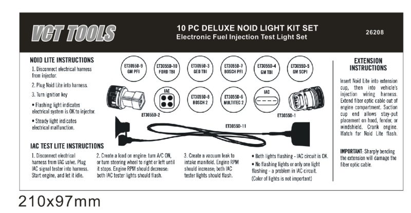 11pc Electronic Fuel Injection Signal Noid Light Tester Set GM Ford Bosch Geo