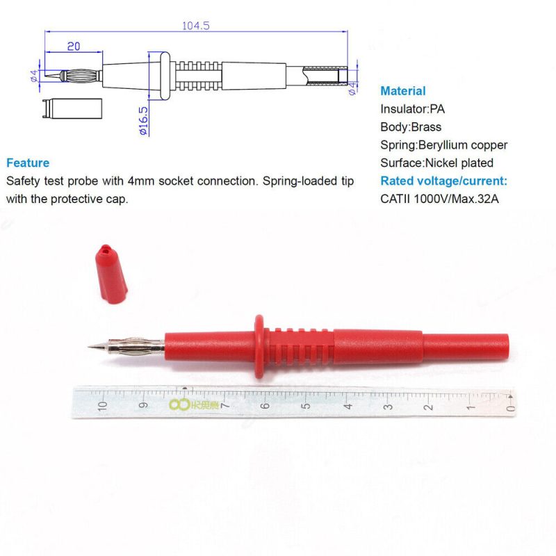 1pair Instrument Lantern Head Pointed Needle Test Probe with 4.0mm Banana Socket