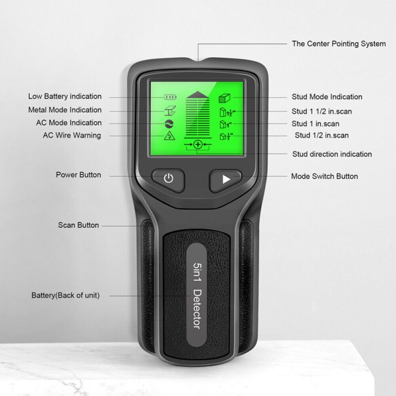 5 in 1 Digital Stud Finder Wood Metal Pipe Wire Handheld Wall Sensor Detector