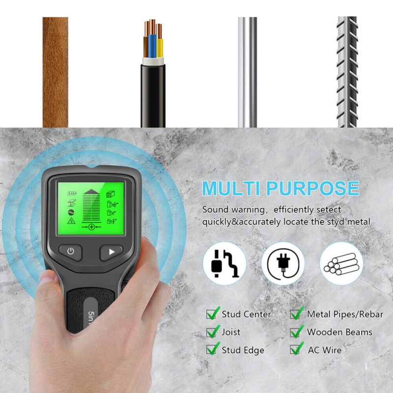 5 in 1 LCD Digital Stud Finder Wood Metal Pipe Wire Wall Sensor Scanner Detector