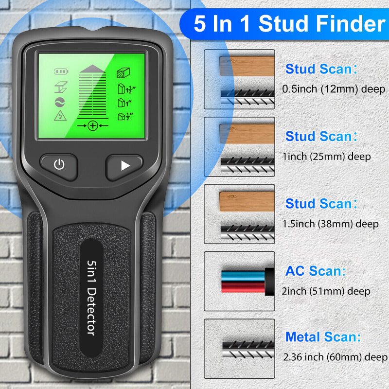 5 In 1 Wall Stud Finder Detector Quickly Locates Wood, Metal, Studs, Pipes F2C7