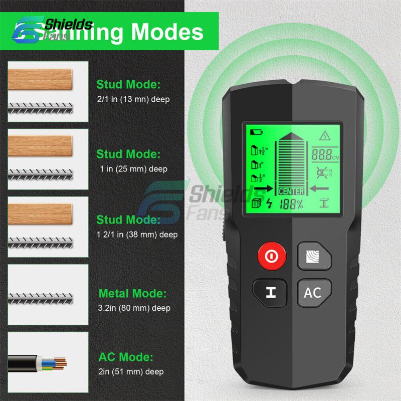 5in1 Stud Finder Wall Metal Detector Backlight AC Live Wire Scanner Wood Checker