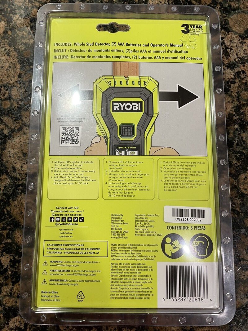 *NEW* - RYOBI ESF5002 Whole Stud Finder Auto Depth Scan Tech Hand-Held Multi LED