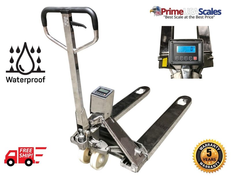 OP-918SS Full Stainless Steel Pallet Jack Scale 1,500 x 1 lb Wash Down IP67