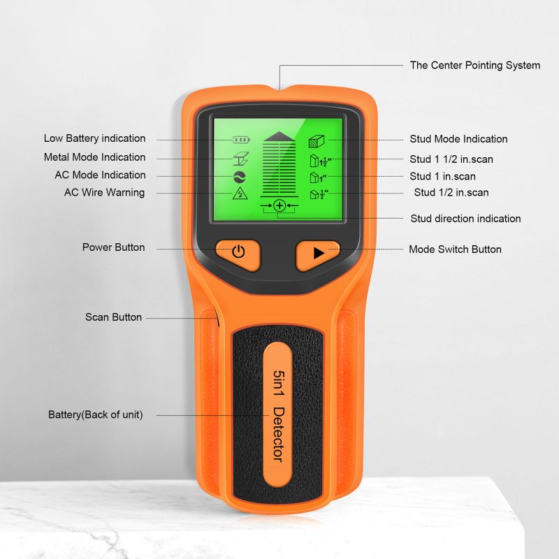 Wall Scanner 5 in 1 Non-slip Hand-held Sturdy Stud Detector Ergonomic Design