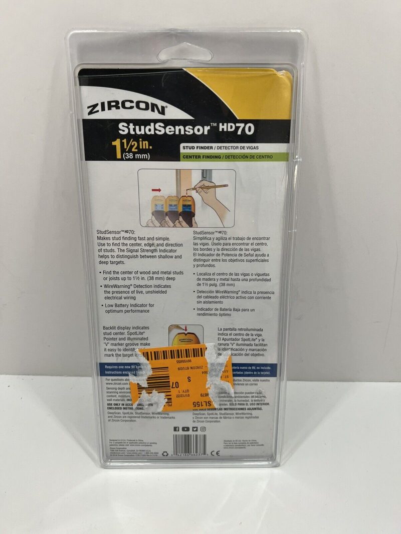 Zircon StudSensor HD70 Stud Finder w/ Wire Warning Detection