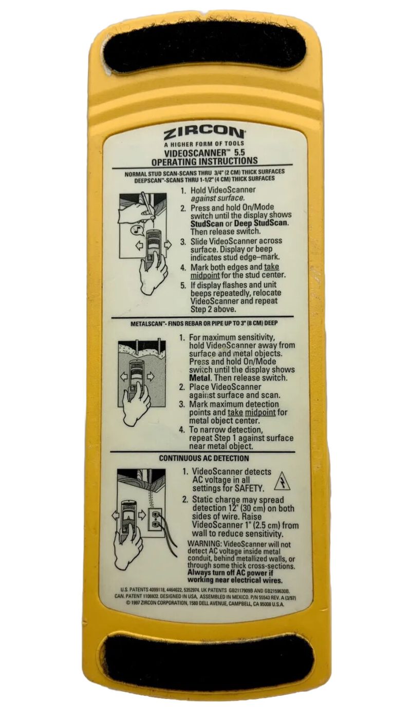 Zircon Wall Stud Detection Wood Metal Video Scanner 5.5 AC Tested Works